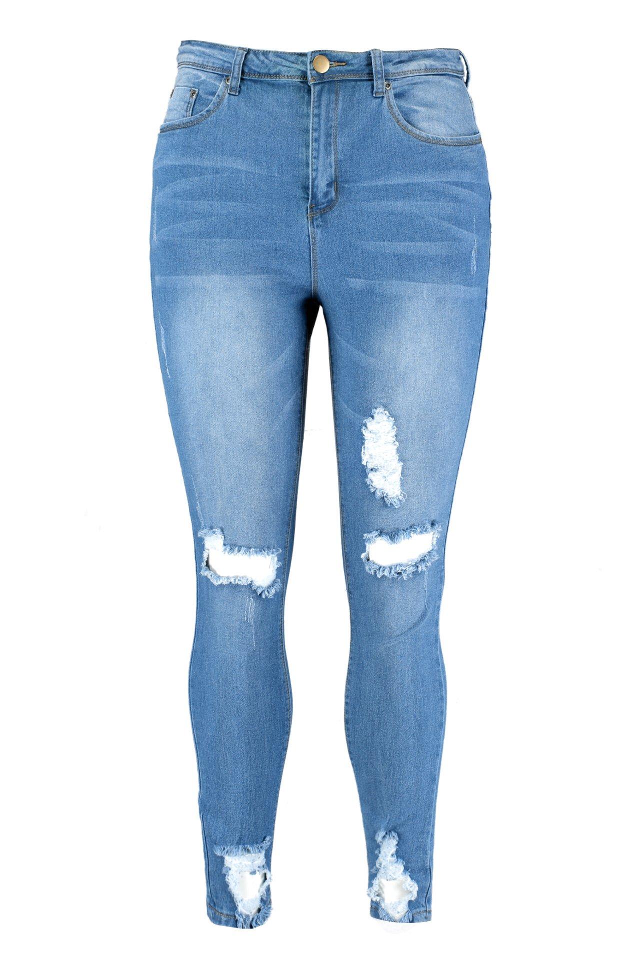 Plus Distress Knee + Hem Stretch Skinny Jeans